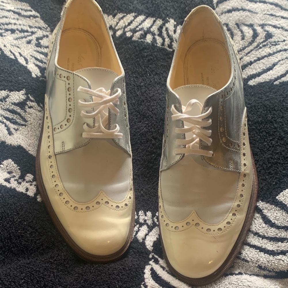 Robert Clergerie Cream and Gray Leather Loafers